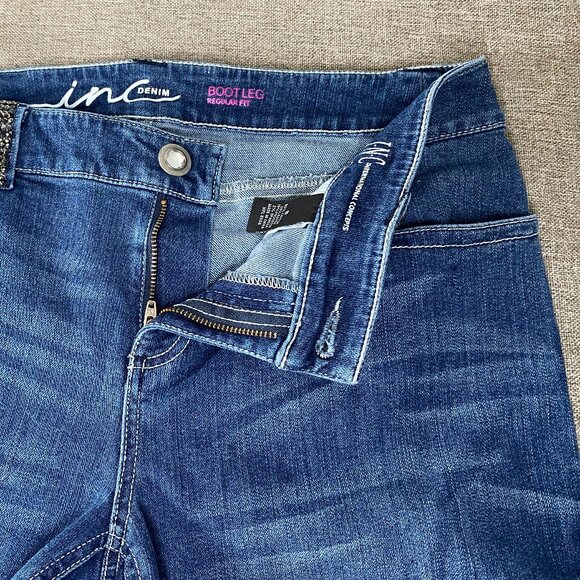 INC International Concepts Boot Leg Denim Jeans Women's 8 Blue Bedazzled Casual - Picture 4 of 16